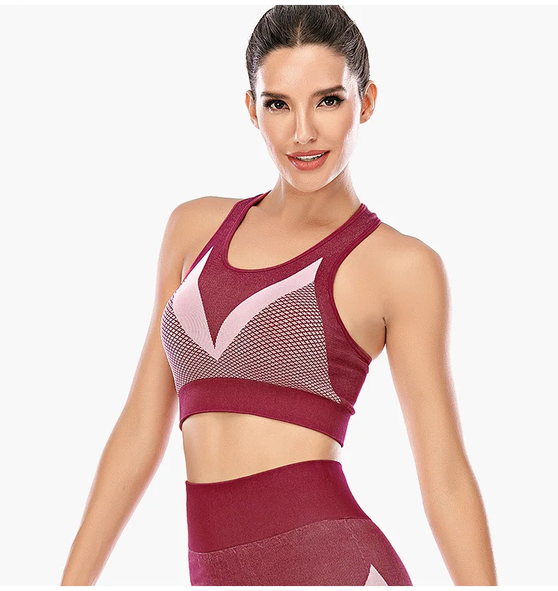 

Plus Size Seamless vest H Back Diamond Check Fitness Jogging yoga Sports U-neck Bra with Chest Pad, Sky blue,light gray,wine red, black