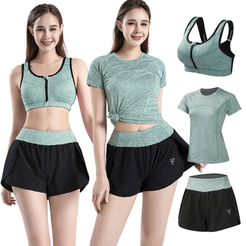 

Wholesale women active fitness wear suit 3piece yoga plus size activewear workout clothing sets, 5 colors