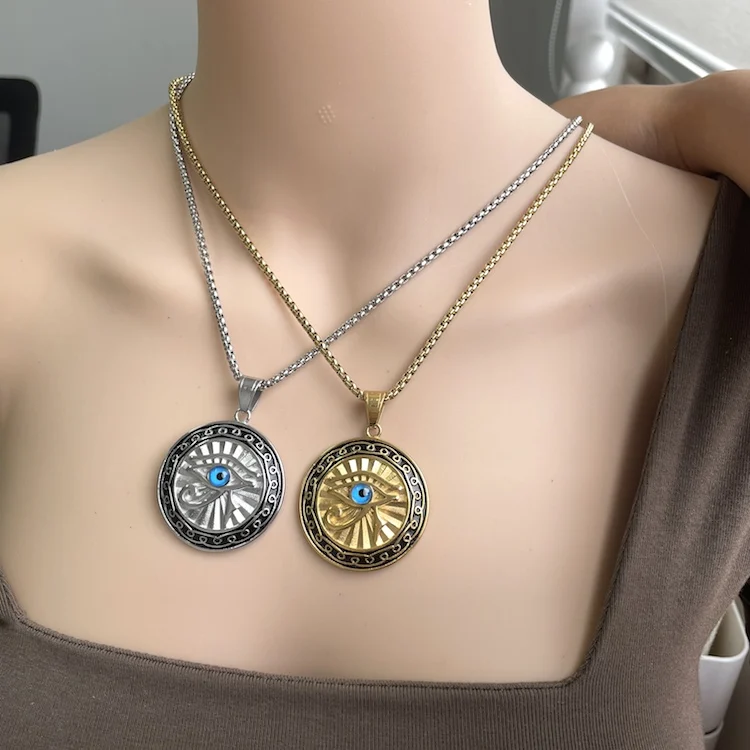 

hip hop jewelry Jialin Jewelry Wholesale evil eye necklace gold plated diamond devil eye jewelry blue eye pendant, Picture shows