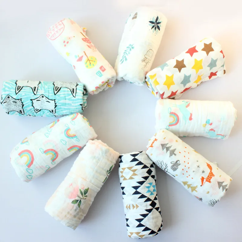 

Cotton Muslin Gauze Cartoon Pattern Baby Sleeping Wrap Swaddle Blanket, 6 colors