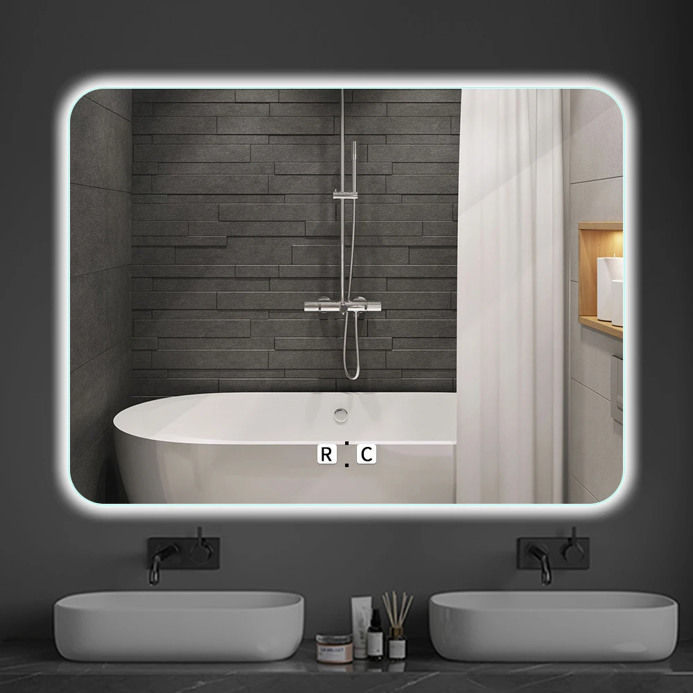 

Modern Vanity Bathroom LED Light Mirror Frameless Wall Mounted Vanity Mirror with Dimmable Lights Anti-Fog Makeup