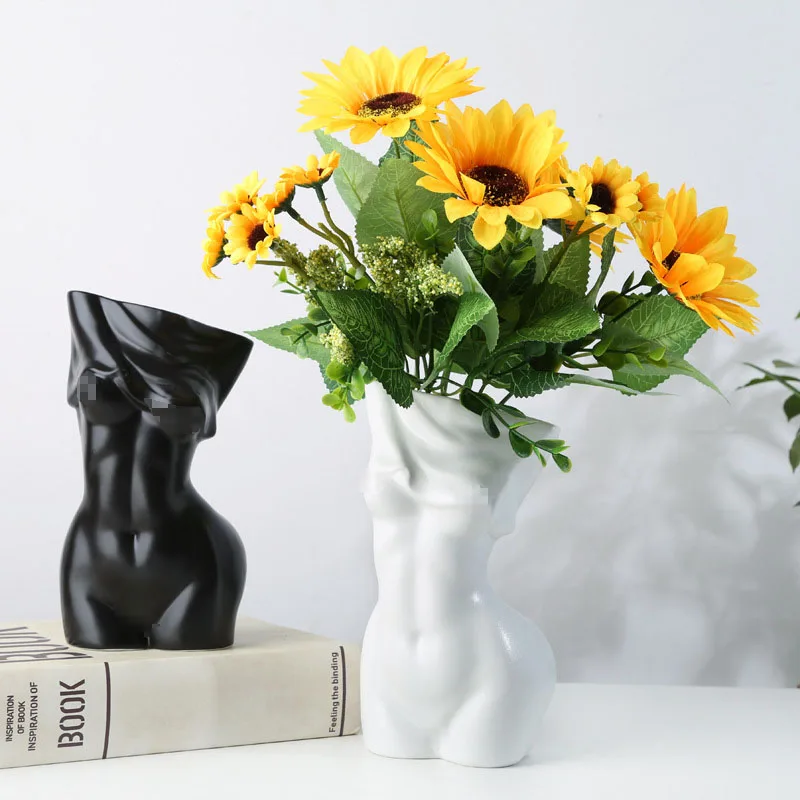 

Creative European INS Style Half Body Woman Sexy Stripper Female Body Ceramic Vase Personalized Art Ornament, White, black, silver, gold