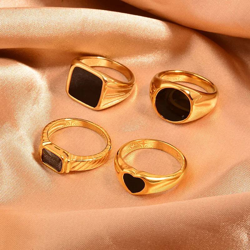 

Designs Stone Jewelry Finger Stainless Steel Gold Black Rings Women