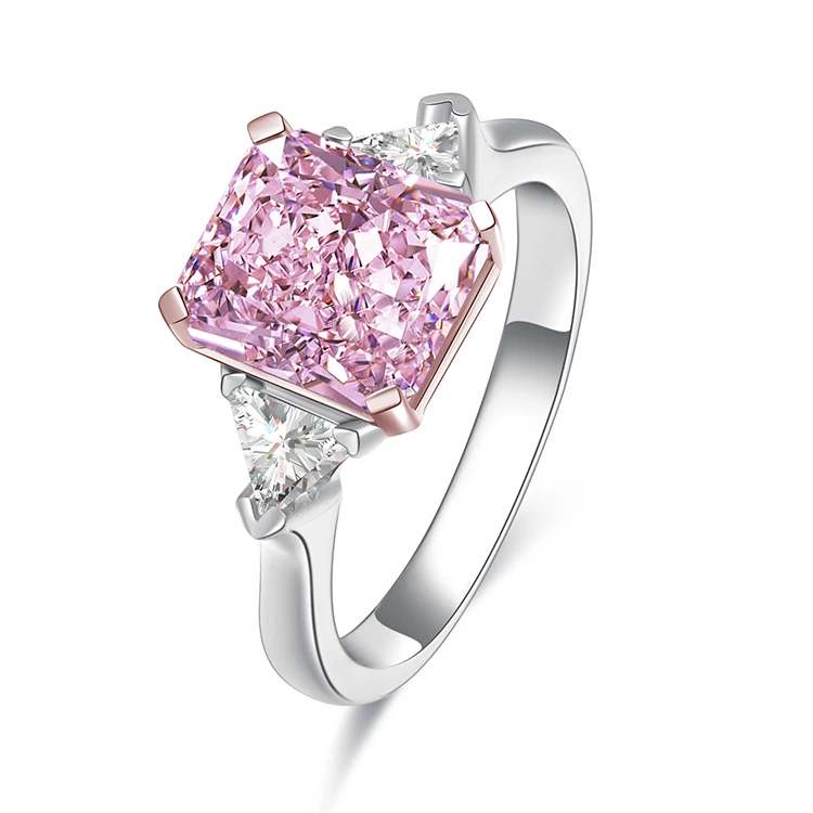 

Dropshipping Jewellery Silver Women 3 Stone Radiant Cut Pink Diamond Exquisite Promise Ring