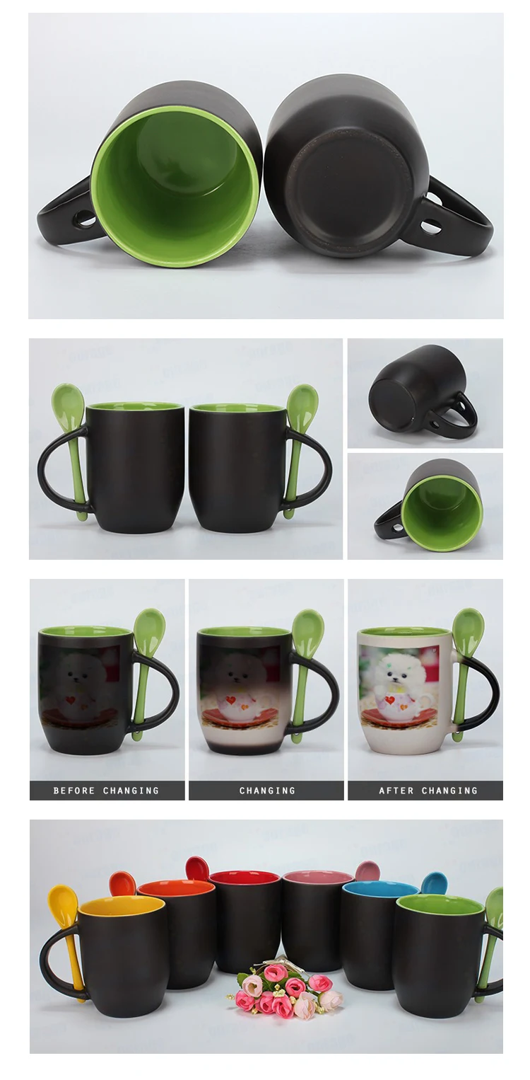 11oz Personalized Ceramic  sublimation  color-changing Coffee Mug with Spoon