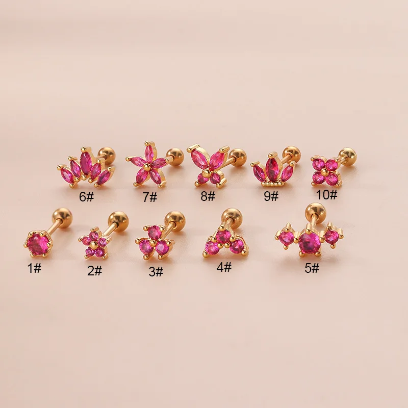 

2022 wholesale gold plated latest fashion flower clover Red zircon earrings women jewelry stainless steel