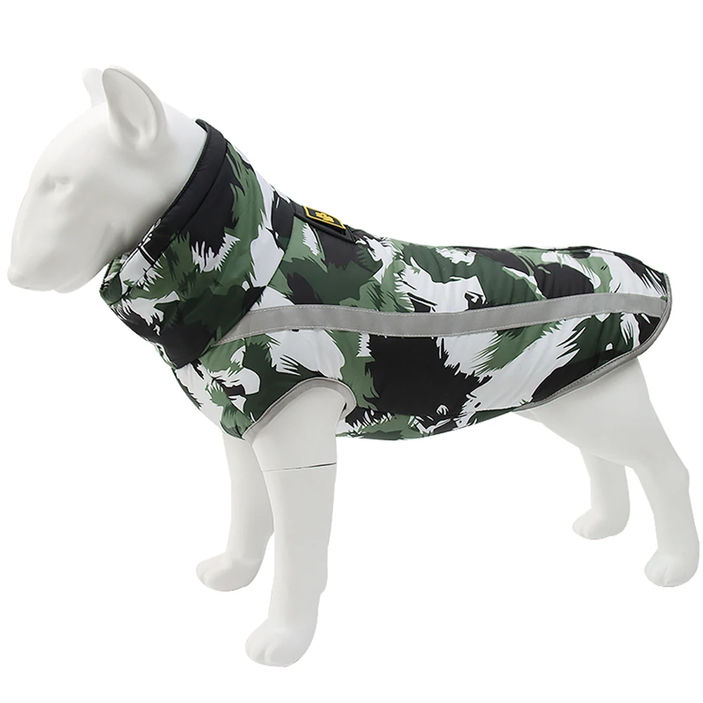 

Factory Direct Selling Pet Apparel Warm Camouflage Winter Wind Proof Cotton Dog Clothes Reflective Waterproof Dog Clothes