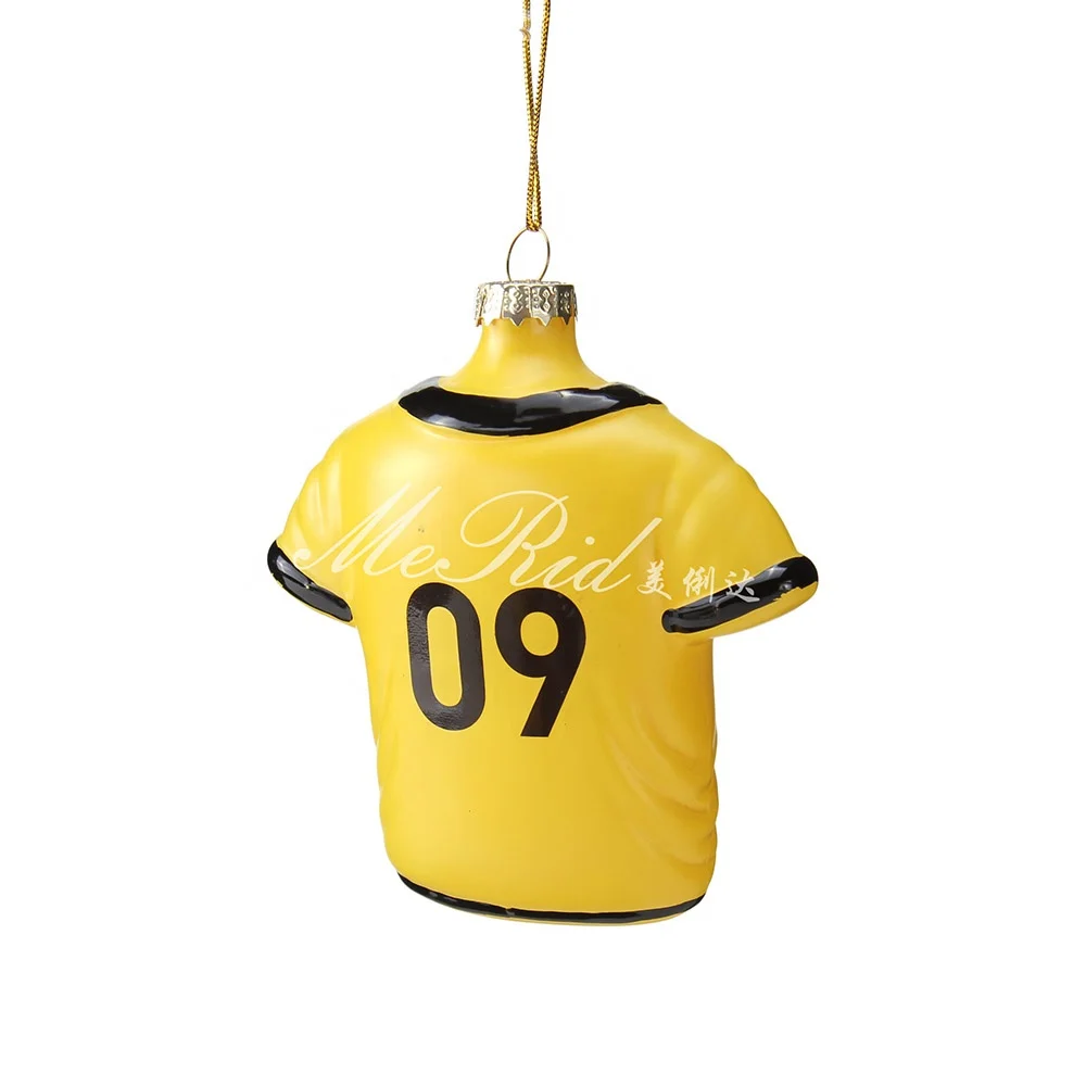 
Hand blown yellow t-shirt Shape glass ornament for Christmas Tree hanging decoration 