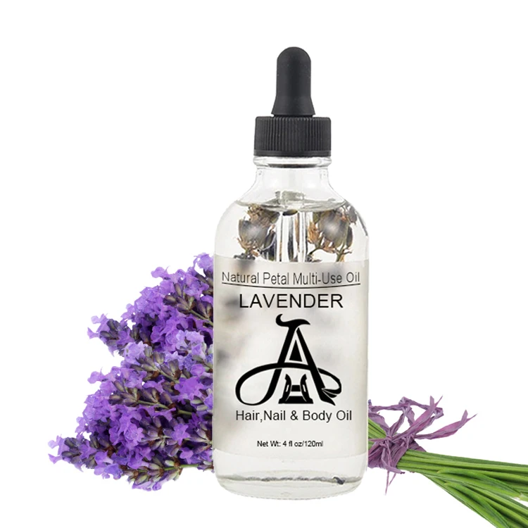 

AH Relaxing Aromatherapy Massage Real Dried Flowers Lavender Essential Serum Body Oil with Petals