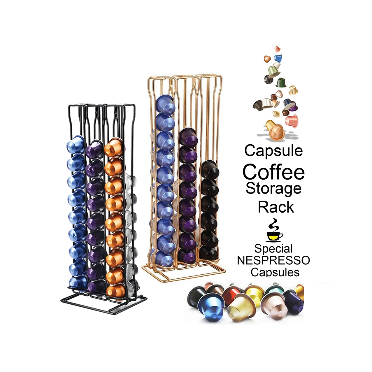 

Rack Rotatable Coffee Pod Holder Stand Storage Shelves For 60pcs Dolce Gusto Nespresso Capsule Holder Coffee, Black / gold