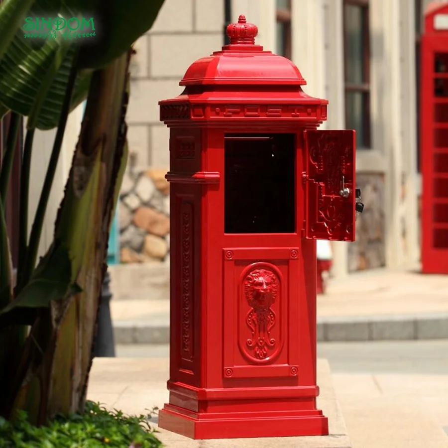 

Hot sale European design red post mailbox large standing letter box, Blue,copper, green, black,white or customized