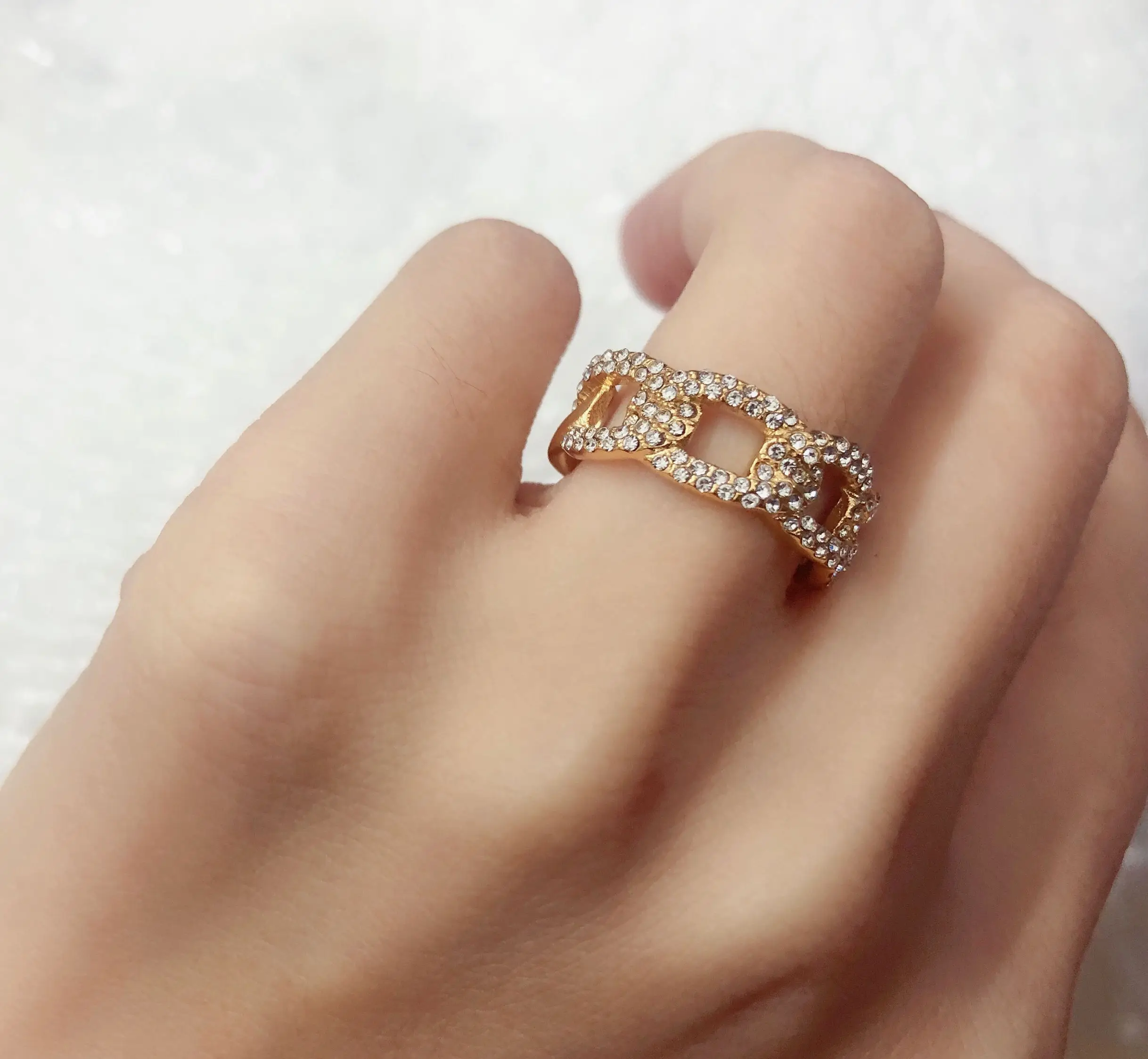 

Miami Cuban Curb Band Cz Ring Stainless Steel Gold Cuban Link Ring, Gold color