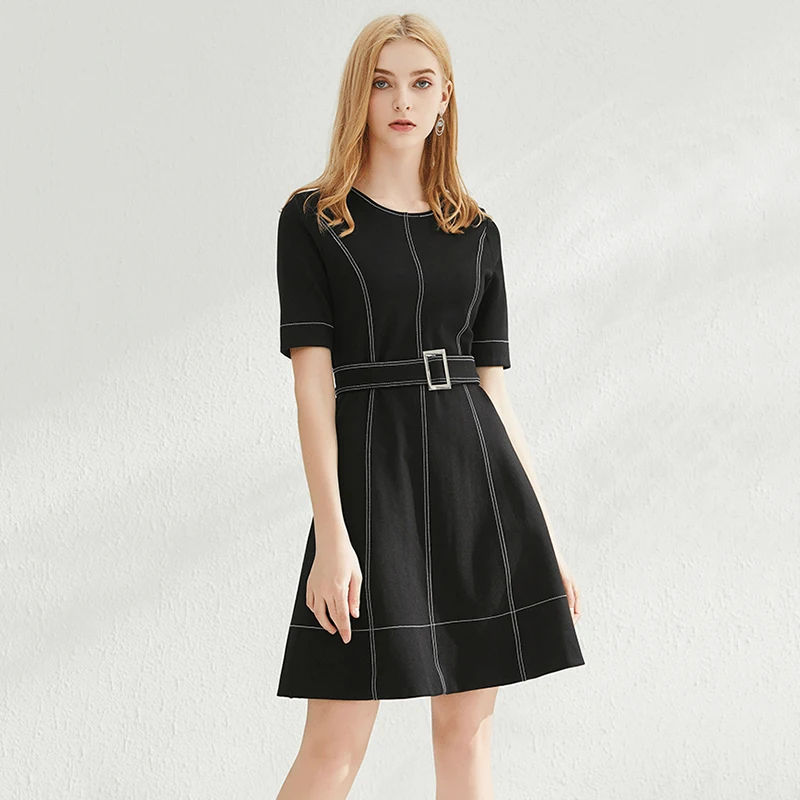 

Custom OEM Summer Black Dresses Women Knee Length Elegant Casual Trendy Ladies Dress Office