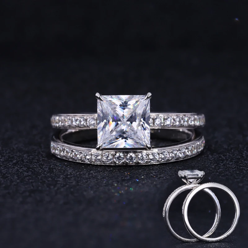

Starsgem Princess cut DEF moissanite vvs diamond wedding solid 14k gold rings set women