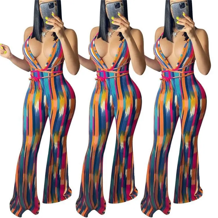 

New Arrival Woman Clothes 2021 Hollow Out Printette femme Sexy Women One Piece Jumpsuits And Rompers