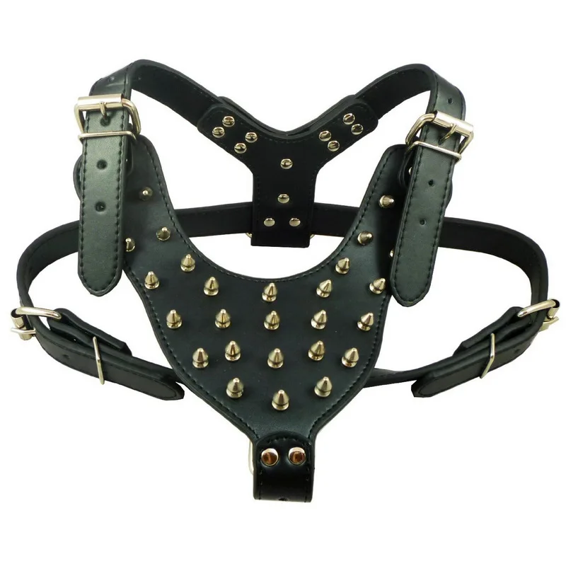 Pitbull Spiked Leather Plaid Dog Collar