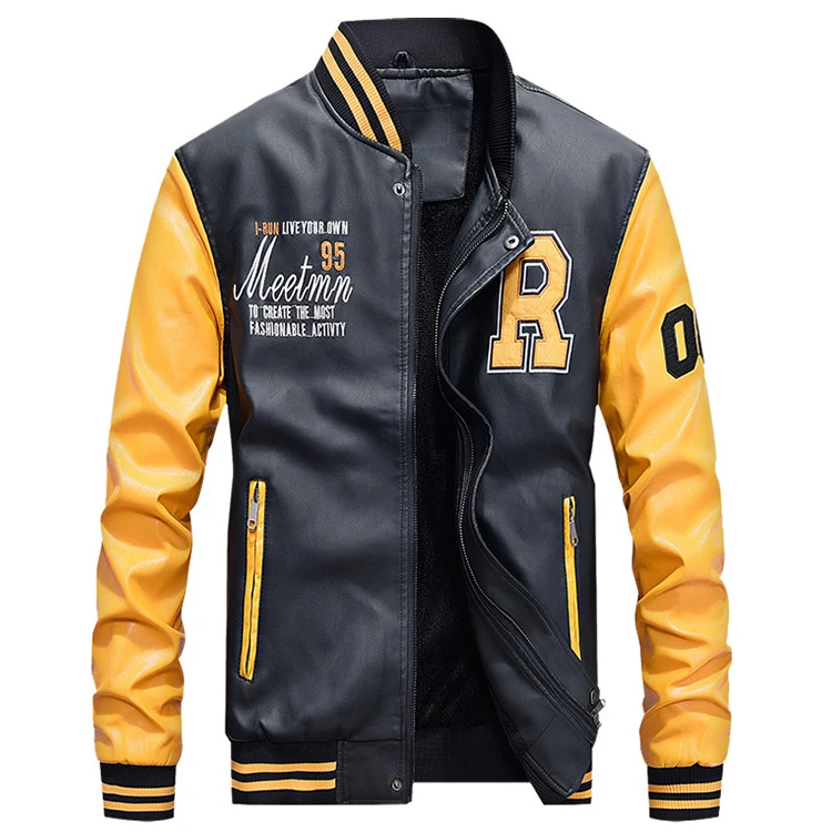

RBX Customized Men's Embroidery Baseball Pu Jackets Slim Fit Outdoor Windbreaker Motorcycle Varsity Casual Leather Jacket Men