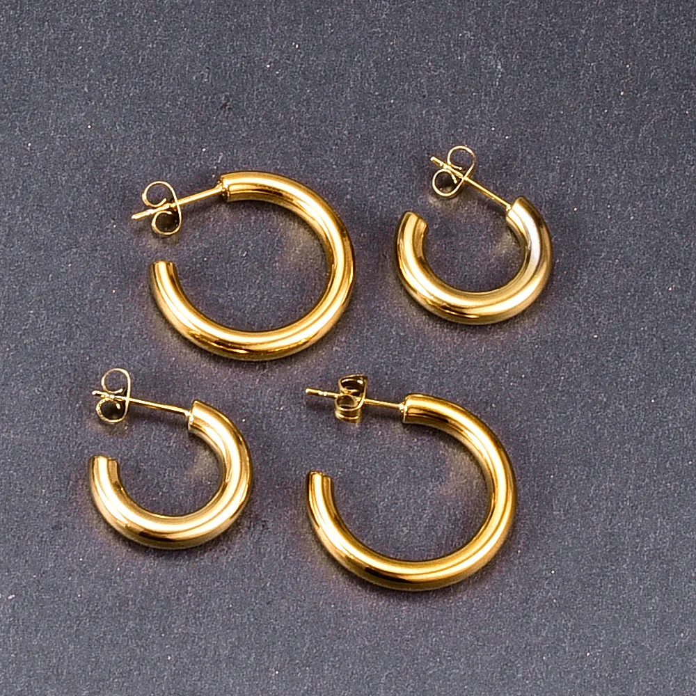 

Fashion Gold Stainless Steel Hoop Earrings High Quality Surgical Steel C Shape Hoop Earrings