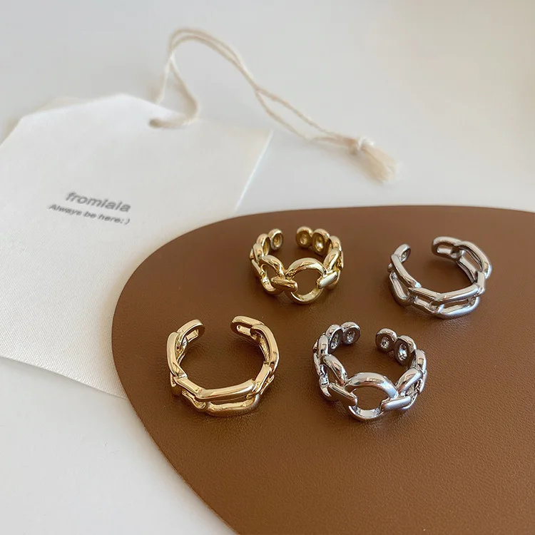 

Gold Color Plating Chain Shape RING For Unisex Vintage Gothic Chunky Ring Antique Jewelry Accessory, As picture