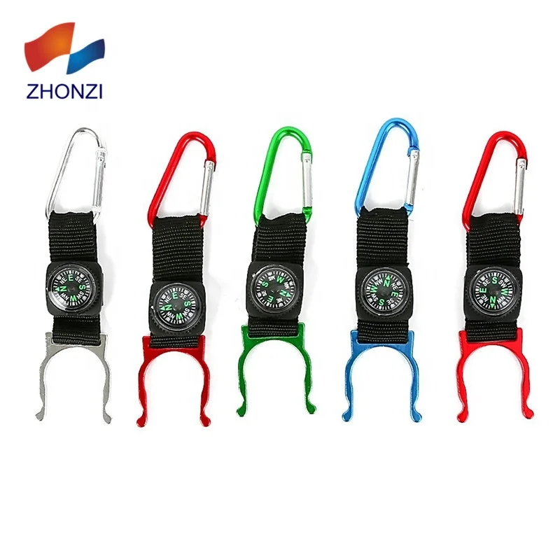 

Portable Compass Water Bottle Buckle Hook Holder Bottle Convenient Carrying Clip With D-Ring Hook For Camping Hiking, Black, blue, red, purple, green, silver, gold