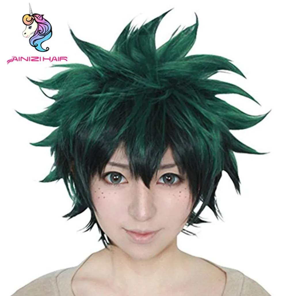 

Ainizi wigs for cheap price high quality short 11'' silky straight My Hero Academia deku cosplay wigs for parties, Photo