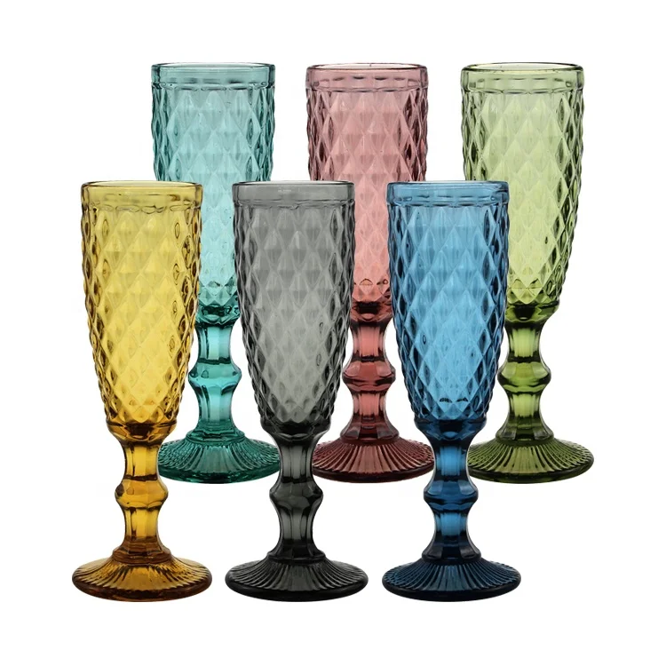 

Amazon Top Seller Diamond design Different Color Wedding Champagne Glasses Cheap Champagne Flutes