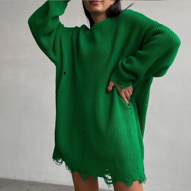 V Neck Oversized Mini Knitted Women Sweater Dress 2021 Autumn Winter Long Sleeve Elegant Street Casual Loose Dresses