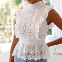 

Customized Clothing Factory 2020 Summer Fashion White Lace Crochet Tops