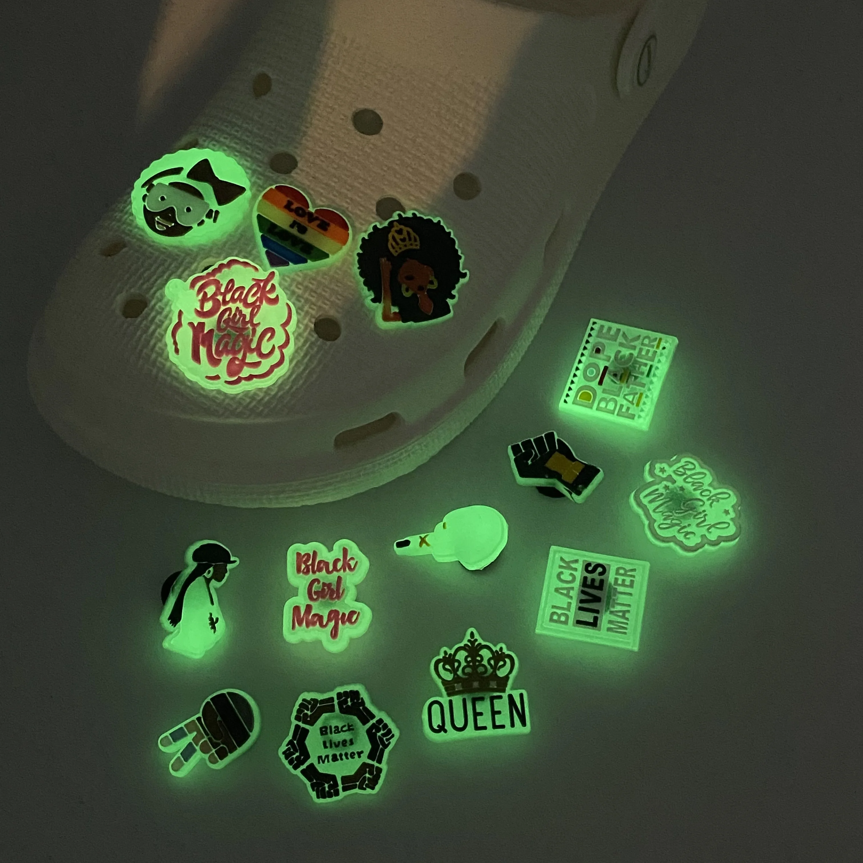 

Wholesale Custom BLM Glow in the Dark Bling Shoe Charms Accessories, As picture