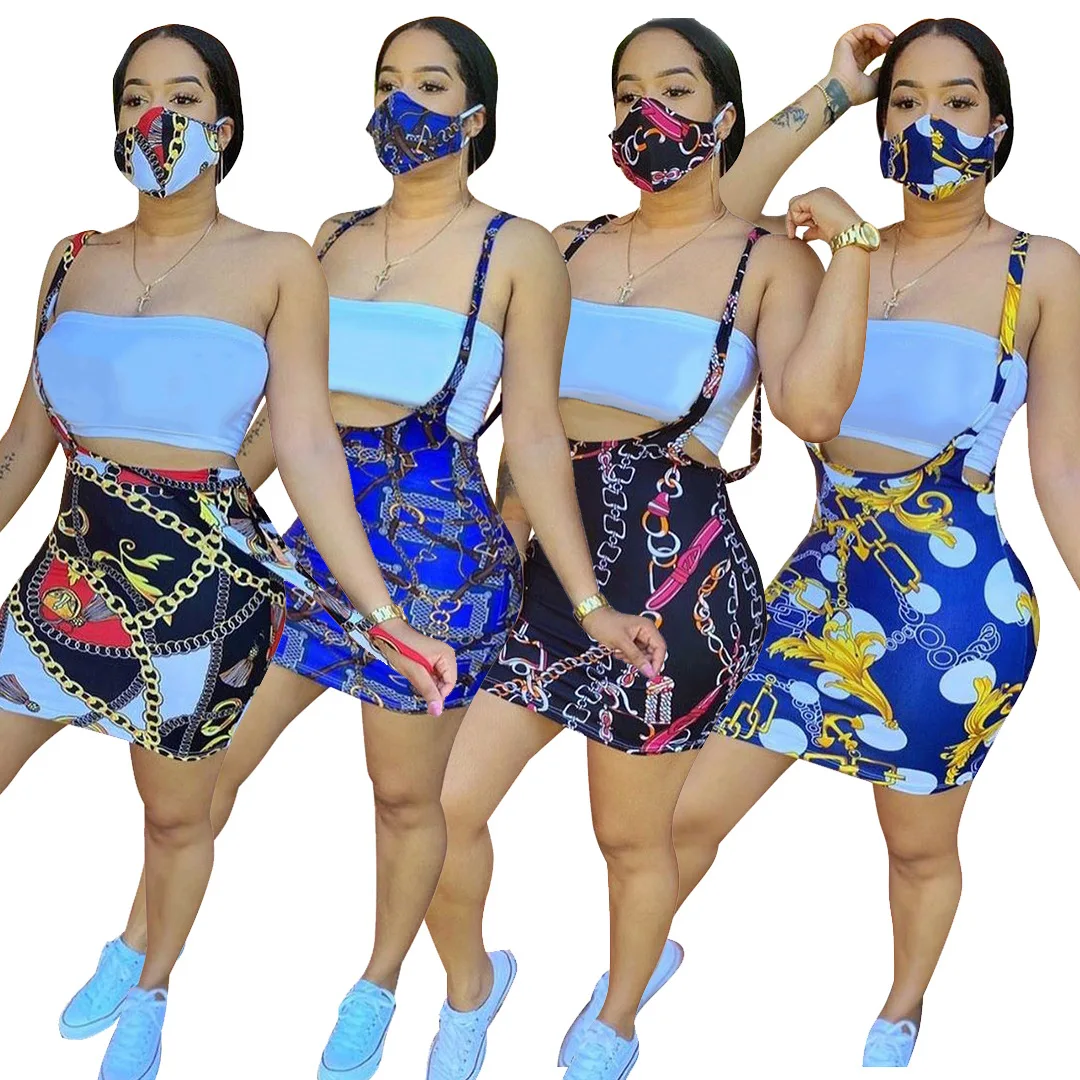 

2021 Hot Sale Fashion Women's Girls Digital Printed Casual Suspender Skirt For Summer, Customized color