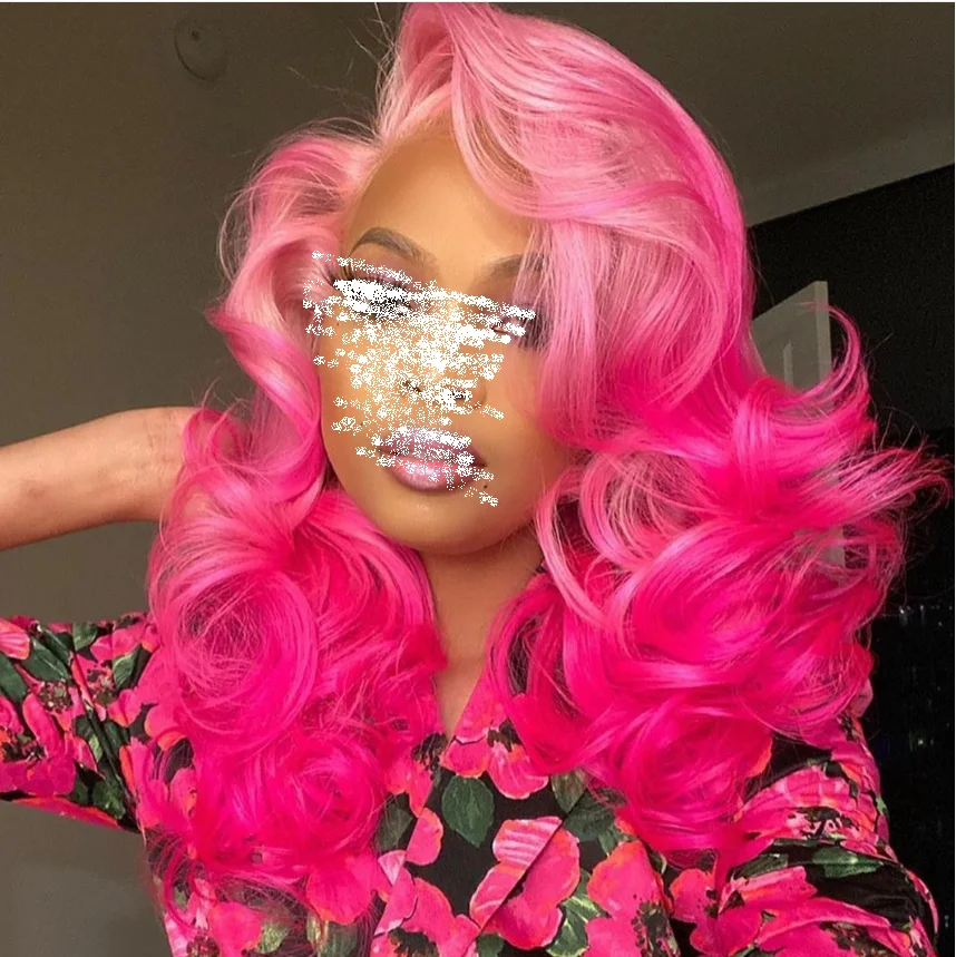 

Transparent Closure Body Wave Front Pink Ombre Wig Brazilian Remy Human Hair European and American new wig
