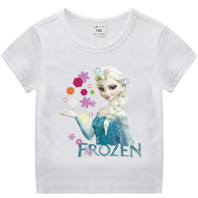 

Girls fashion Ice Princess printing O-neck T-shirt children 100% cotton tshirts quick dry breathable baby high quality t shirt, Customized color