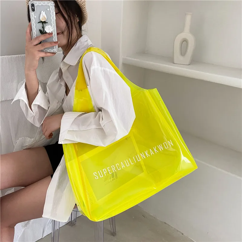 

2022 New Trendy Temperament Tote Shoulder Handbags Beach Bag Transparent bag PVC Jelly Bags for Women