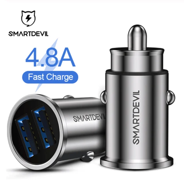 

Car Charger, SmartDevil 4.8A Aluminum Alloy Dual USB Ports Car Charger Adapter Mini Fast Car Charging Compatible with iPhone 11