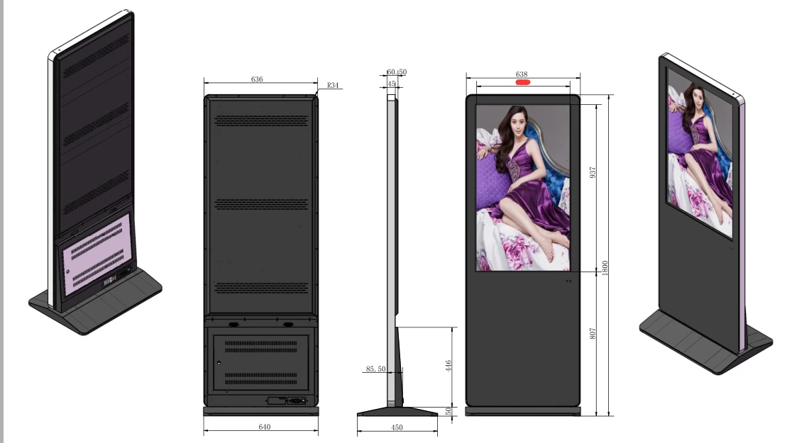 Factory Prices Ultra Thin Free Standing LCD Advertising Player Touch Network Stand Digital Signage Display