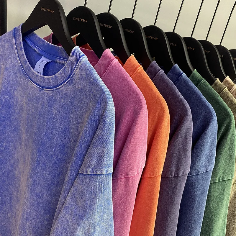 Custom Acid Washed Heavy Weight Blank Tee T Shirt Oversized Wash Heavyweight 100% Cotton T-Shirt Oversize Vintage Tshirt for Men