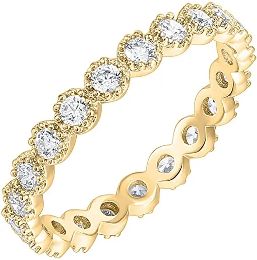 

18K Gold Plated Rings Cubic Zirconia Band | Marquise Milgrain Eternity Bands | Gold Rings for Women