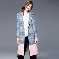 

JS 37 Direct Factory Supply Fashion Long Style Plaid Stitching Korean Women Wool Coat