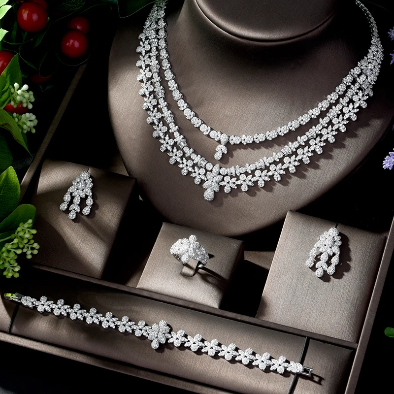 

Dubai bridal Pendant Chain AAA Cubic Zirconia jewelry Necklace fashion Wedding accessories jewelry set, White, gold, rose gold
