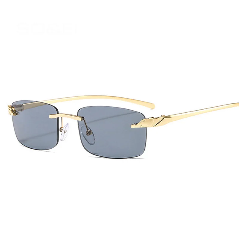 

Unique Cheetah Rimless Rectangle Sunglasses Women Candy Colors Clear Lens Eyewear Brand Designer Men Sun Glasses