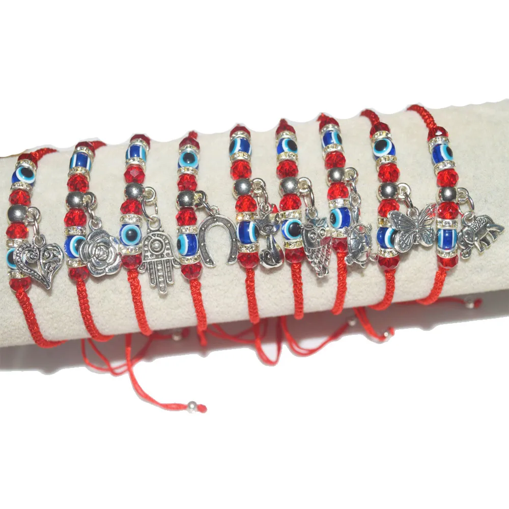 

Custom Chinese knot simple red thread string bracelet hamsa hand d-evil eye lucky charm adjustable bracelet cheap red