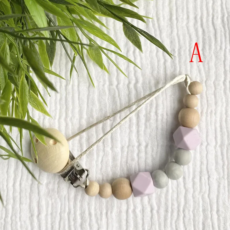 

Wood Silicone Baby Teething Pacifier Clip Wooden Dummy Chain Clip