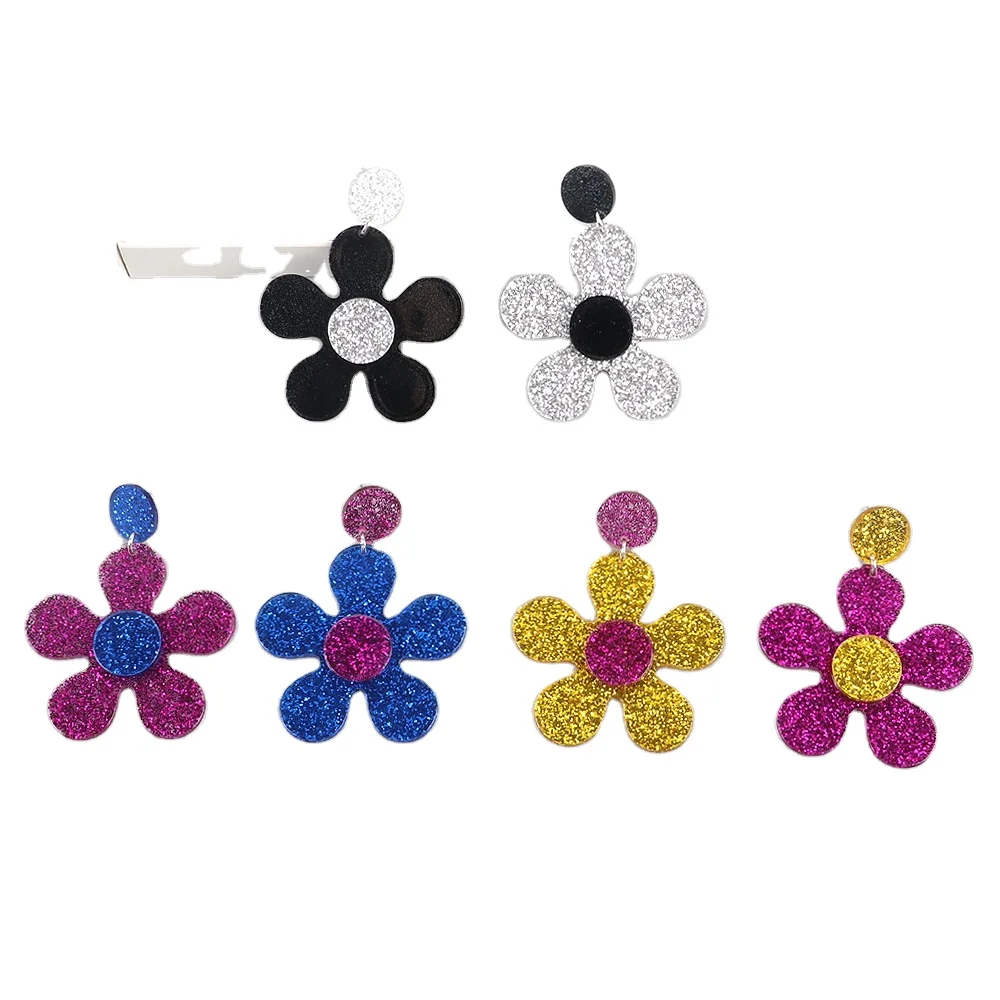 Korean POP Harajuku Simple Flower Earrings Sequin acrylic sheet cut jewelry Gift Asymmetrical Gold powder flower acrylic earring