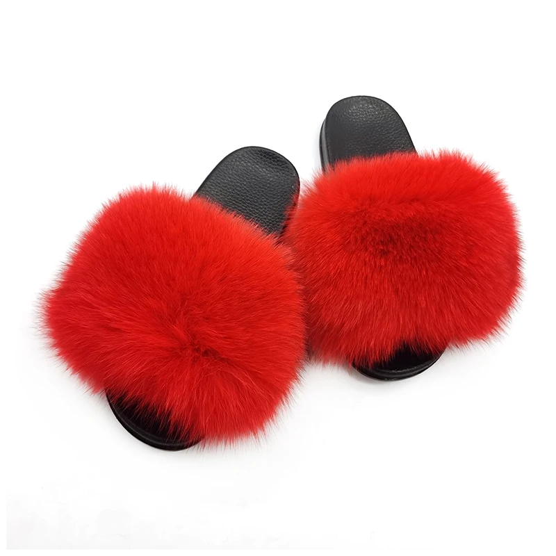 

With Low Price High Quality Hot Sale Real Fox Fur Slippers, 11 color