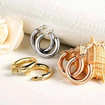 

Amazon hot sale new earrings European and American 14K Gold Colored Lightweight Chunky Open Hoops | Gold Hoop Earrings for Women