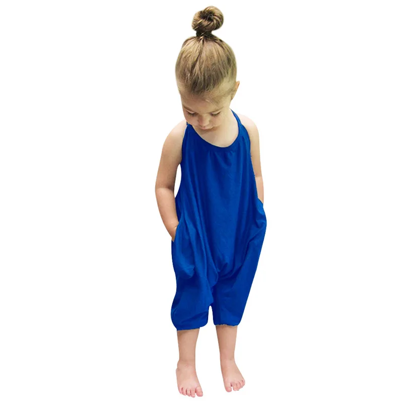

Solid color summer girls jumpsuit casual comfortable cotton Kids girls rompers overall pants