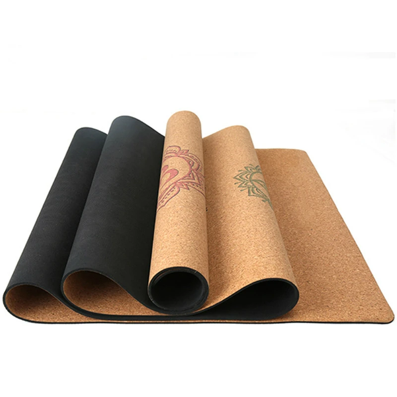 

Wooden Cork Yoga Mat High Density Rubber Fitness Equipment Soft Skin Friendly Design With Strap, Wood color