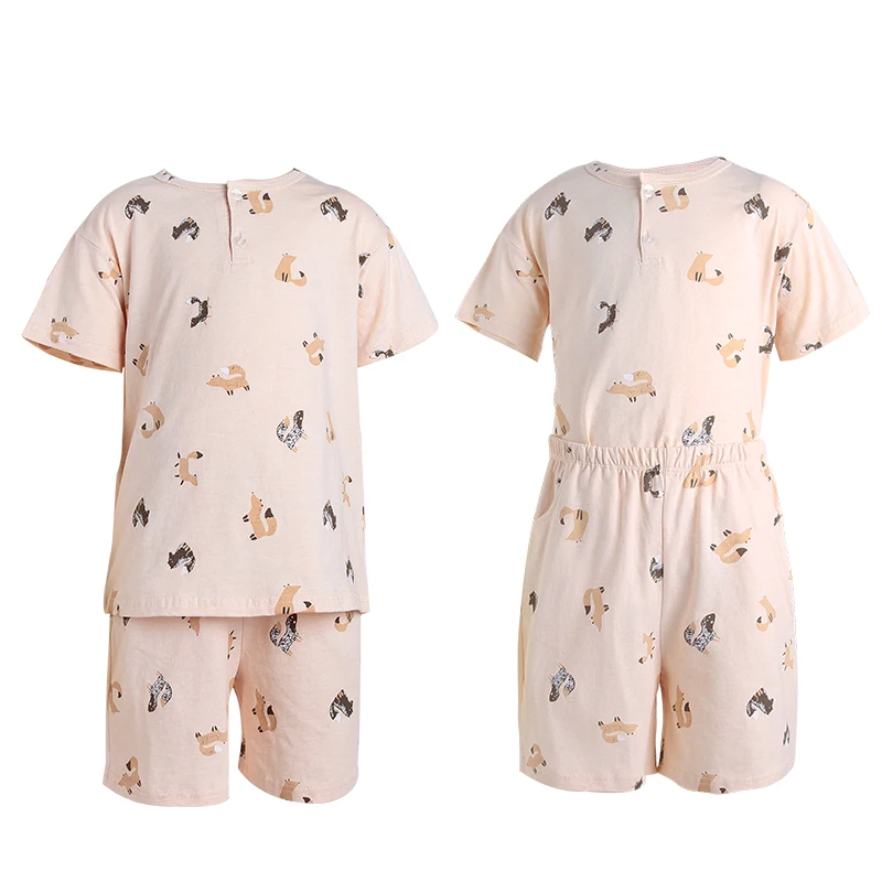 

Summer cartoon print soft cotton knit t-shirt shorts set sleepwear pajamas