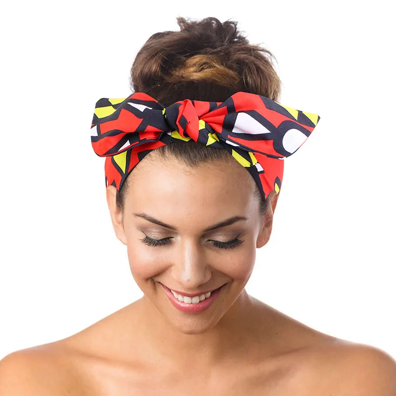 

GTOP Wholesale Custom Logo Hair Accessories African Style Fashion Colorful Girl Polyester Bands Bow Headband For Women