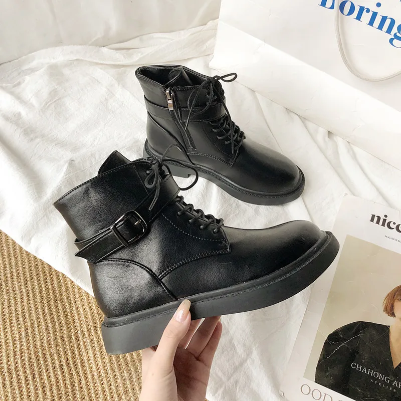 

Luxury Lady Flat Anke Boots With Leather Upper Hot Sale Winter Boots Womens Ankle Boots, Black